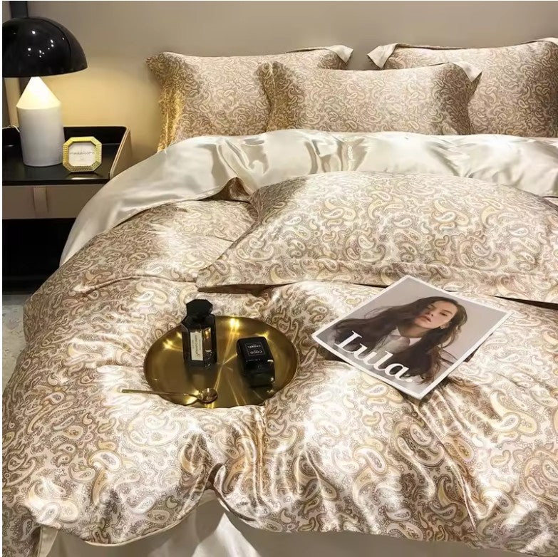Mulberry Silk Blend Satin Bedding Set Queen