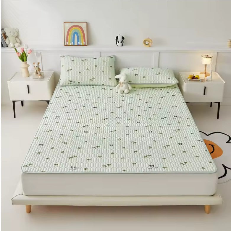Printed Ice Silk Summer Bed Mat with Latex Filling
