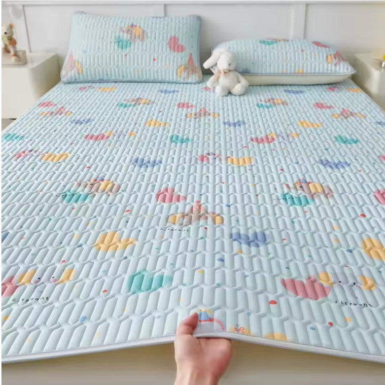 Printed Ice Silk Summer Bed Mat with Latex Filling