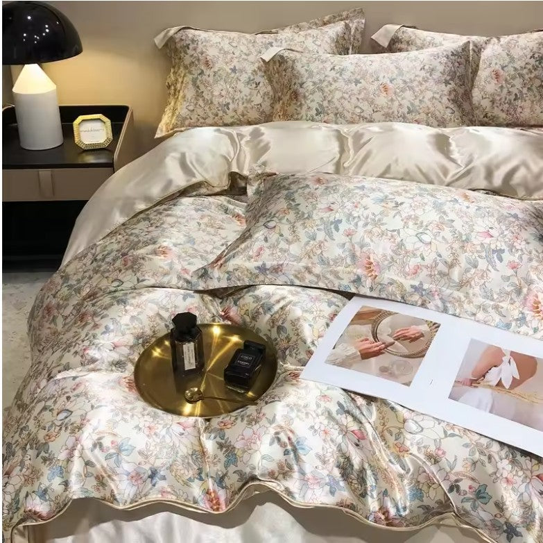 Mulberry Silk Blend Satin Bedding Set Queen