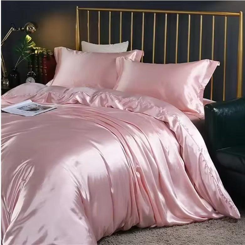 High-End Natural Mulberry Silk Bedding Set – Satin Duvet Cover with Sheets