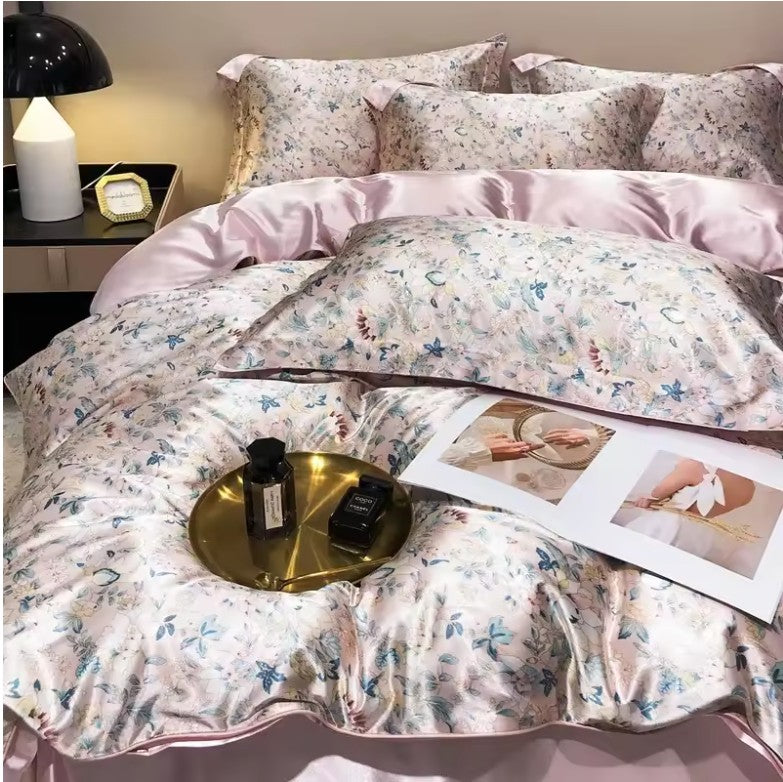Mulberry Silk Blend Satin Bedding Set Queen
