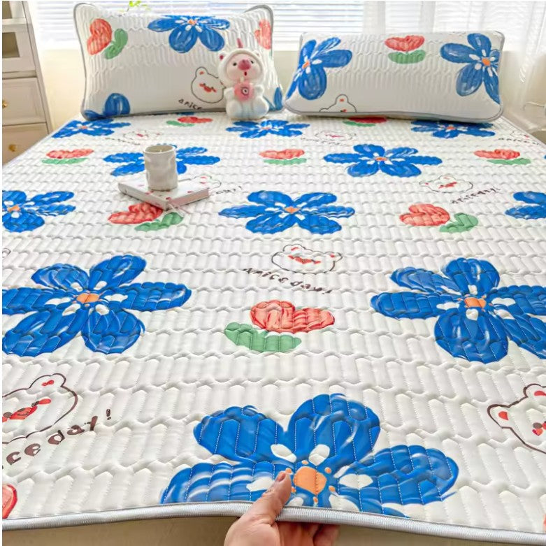Printed Ice Silk Summer Bed Mat with Latex Filling
