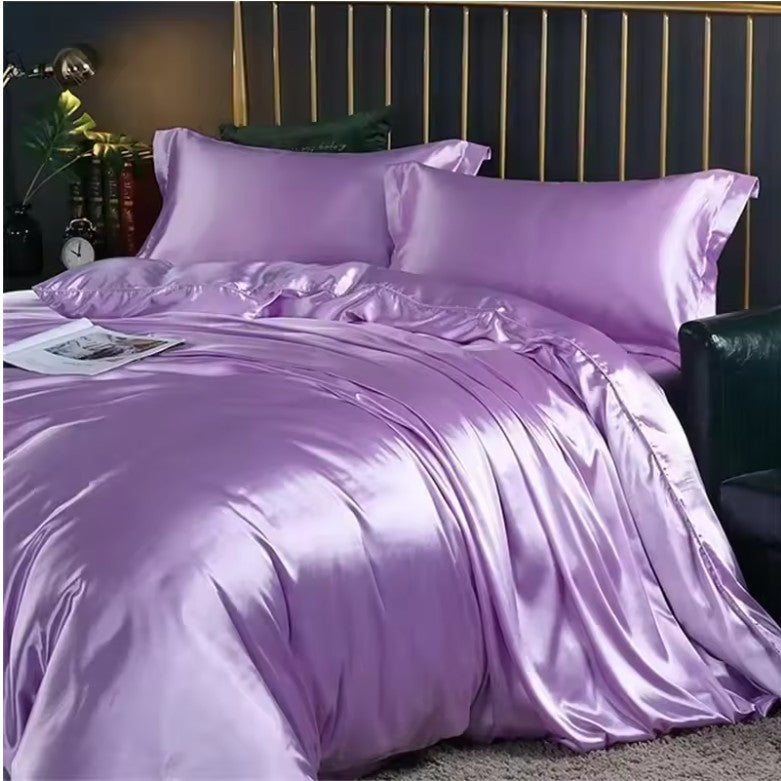 High-End Natural Mulberry Silk Bedding Set – Satin Duvet Cover with Sheets