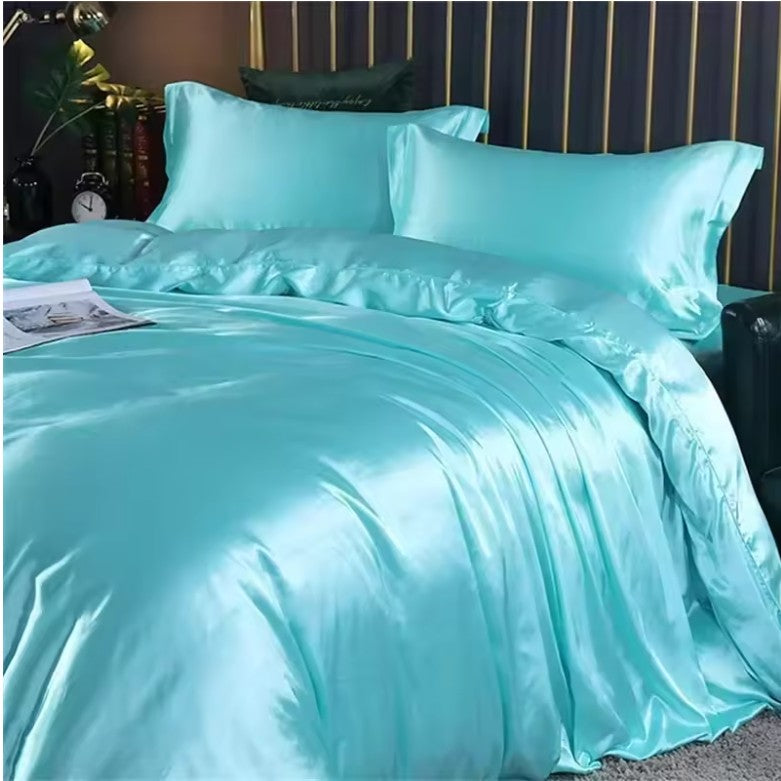 High-End Natural Mulberry Silk Bedding Set – Satin Duvet Cover with Sheets