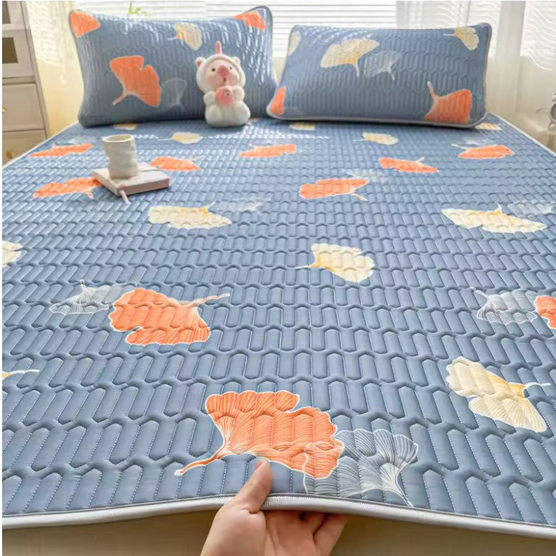 Printed Ice Silk Summer Bed Mat with Latex Filling