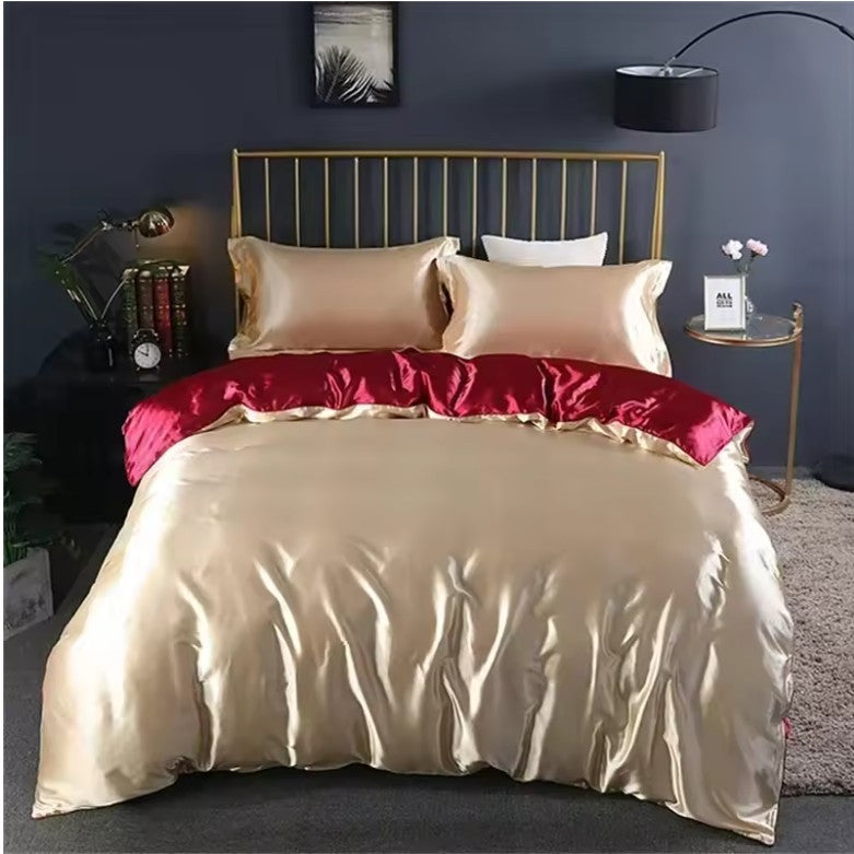 High-End Natural Mulberry Silk Bedding Set – Satin Duvet Cover with Sheets
