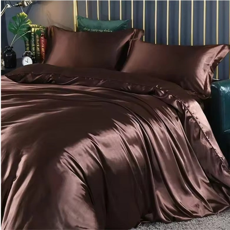 High-End Natural Mulberry Silk Bedding Set – Satin Duvet Cover with Sheets